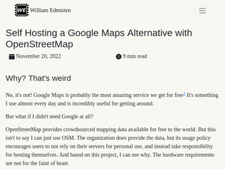 Preview of 'Self Hosting a Google Maps Alternative with OpenStreetMap'